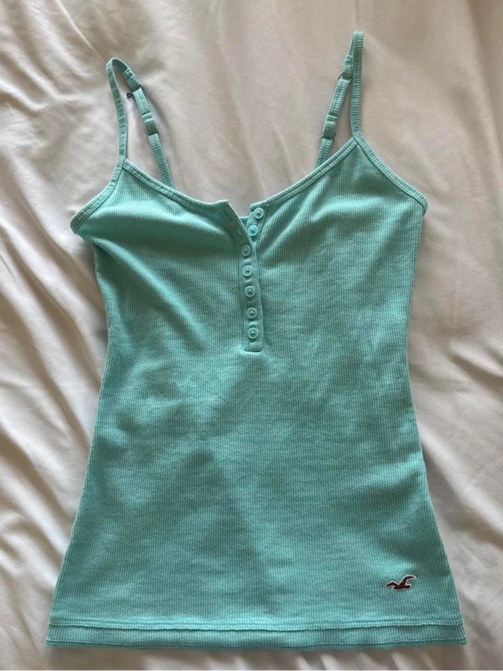 Hollister Callie Reversible Cami Ribbed Button Front Green Tank Top